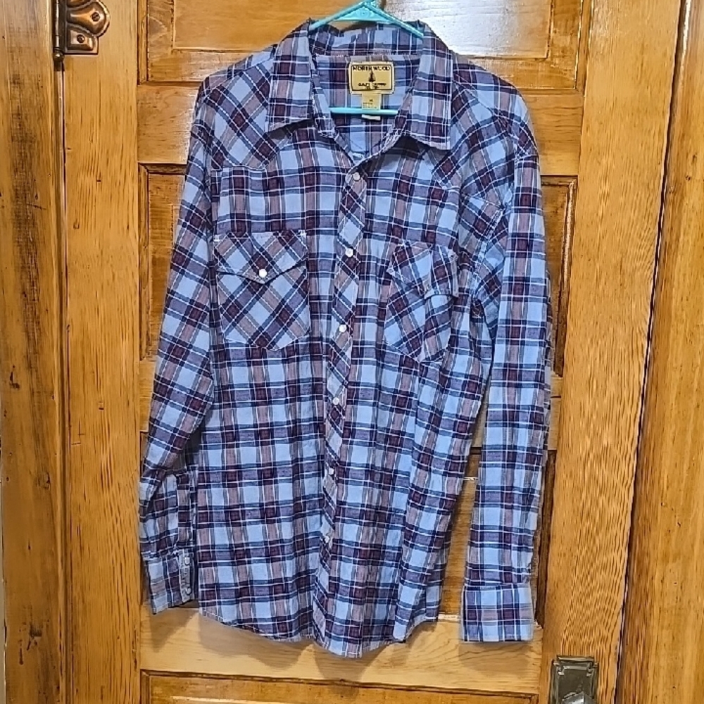 North Wood Blue Long Sleeve Western Snap Shirt XL